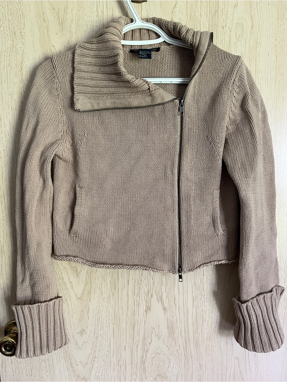 Boston Proper Moto-Style asymmetric Neutral Chunky Zii Sweater Sz XS Read